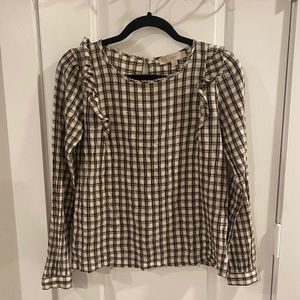 LOFT Women’s Plaid Ruffle Poof Sleeve Top